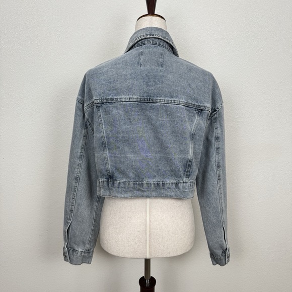 Ashley Vintage Charm Jacket Womens Small Blue Crop Heart Patch Y2K Light Denim - Picture 7 of 11
